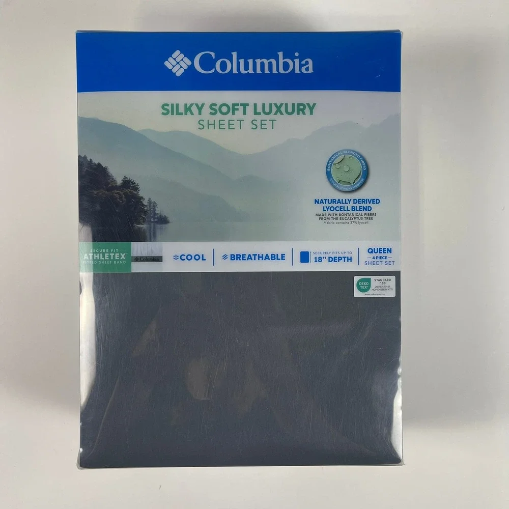 Columbia Silky Soft Luxury Queen Sheet Set Gray 4pc Lyocell 18in Deep Pocket